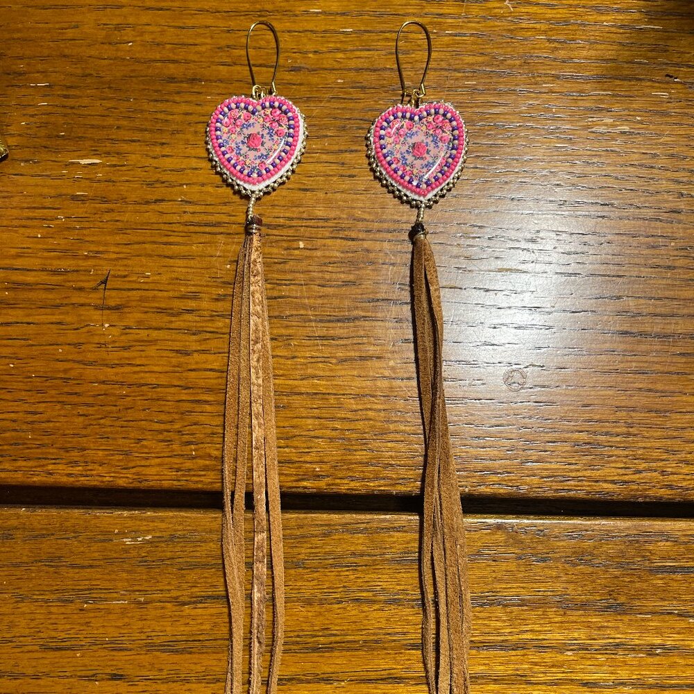 Heart Fringe Dangle Earrings